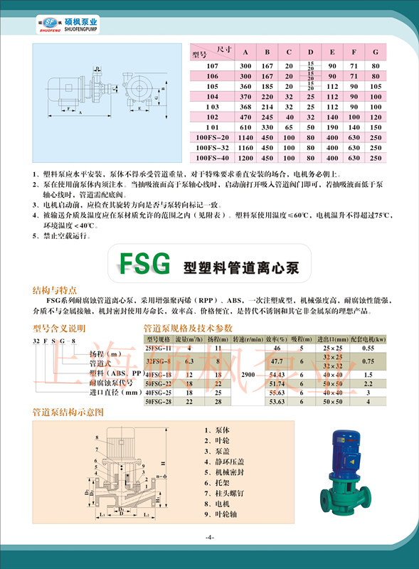耐酸碱管道泵、化工泵厂家、污水泵40FSG-1